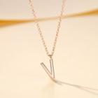 925 Sterling Silver Letter V Pendant Necklace Rose Gold - One Size