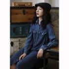 Tie-waist Long-sleeve Denim Shirtdress