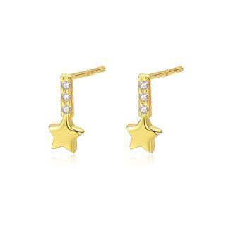 Sterling Silver Plated Gold Simple And Delicate Star Earrings With Cubic Zirconia Golden - One Size