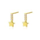 Sterling Silver Plated Gold Simple And Delicate Star Earrings With Cubic Zirconia Golden - One Size