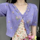 Flora Embroidered Crochet-knit Cardigan