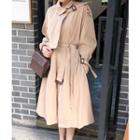 Flat-front Buckled-trim Trench Coat Beige - One Size