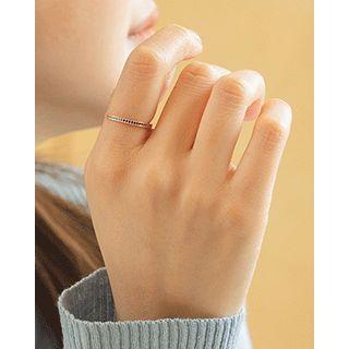 Rhinestone Silver Skinny Ring Pink Gold - 11