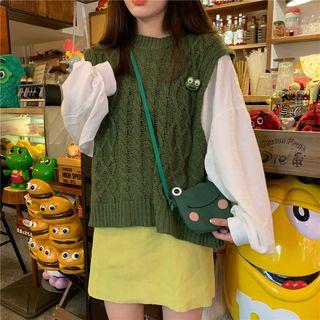 Mock Two-piece Cable-knit Long-sleeve Top