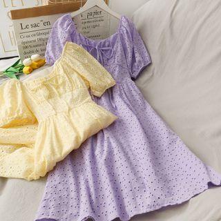 Eyelet Wide-neck Midi Dress