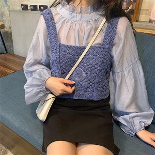 Balloon-sleeve Blouse / Cropped Knit Camisole Top