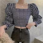 Houndstooth Puff-sleeve Top Houndstooth - One Size