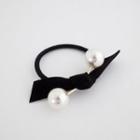 Faux-pearl Elastic Hair Tie Black - One Size