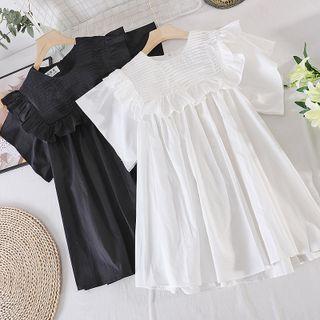 Round-neck Plain Ruffle Short-sleeve Dress