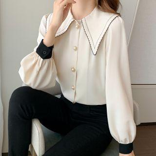 Contrast Trim Sailor-collar Shirt