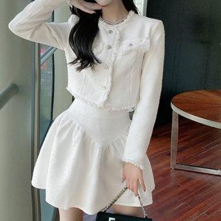Set: Tasseled Trim Jacket + A-line Skirt