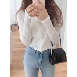 Scoop-neck Ribbed Cropped Cardigan