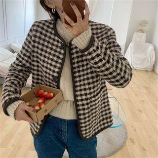 Plaid V-neck Jacket Plaid - One Size