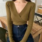 V-neck Cross Plain Slim Knit Top