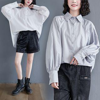 Long-sleeve Bow-back Plain Blouse