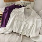 Drawstring-waist V-neck Crop Blouse