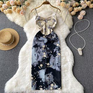 Suspender Print Slit Dress