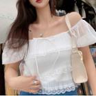 Off-shoulder Bow-accent Blouse White - One Size