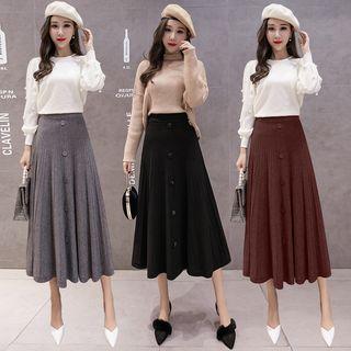 High-waist Plain A-line Dress