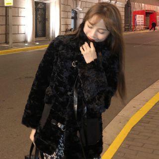 Fleece Coat / Long-sleeve Floral Midi A-line Dress