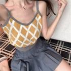 Sleeveless Checker Cropped Knit Top / A-line Mini Pleated Skirt