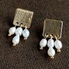 Freshwater Pearl Fringed Square Alloy Earring 1 Pair - 1953 - Gold - One Size