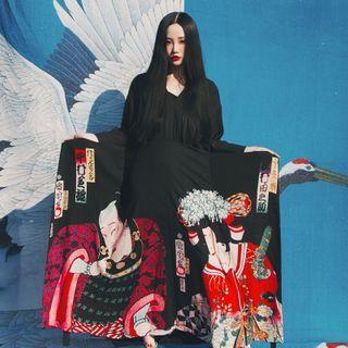 3/4-sleeve Printed Maxi Dress As Shown In Figure - One Size