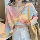 Cropped Cable-knit Cardigan Rainbow Color - One Size