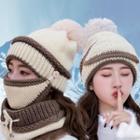 Set: Pom Pom Beanie With Mask + Neckwarmer