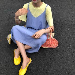 Short-sleeve Lettering T-shirt / Midi Pinafore Dress