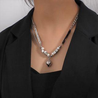 Layered Lettering Heart Pendant Chain Necklace As Shown In Figure - One Size