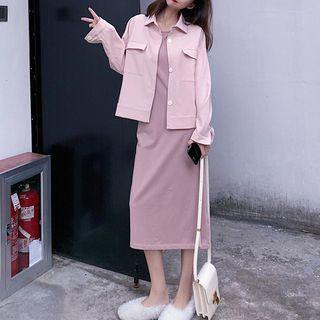 Single-breasted Jacket / Spaghetti-strap Midi Dress