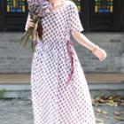 Ballerina Print Short-sleeve A-line Midi Dress