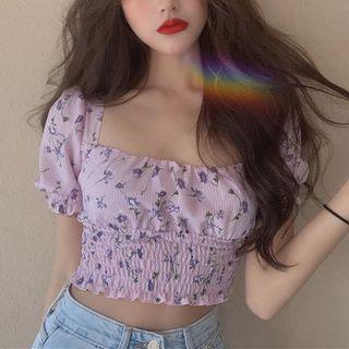 Floral Print Square-neck Cropped Top