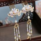 Retro Faux Pearl Fringed Hair Comb 1 Pcs - White & Light Purple - One Size