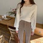 Square-neck Cable Knit Sweater Almond - One Size
