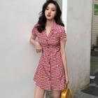 Collared Checked Short-sleeve Mini A-line Dress