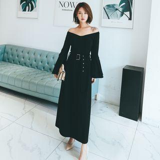 Off-shoulder Bell-sleeve Maxi A-line Dress