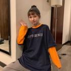 Mock Two Piece Lettering Embroidered T-shirt