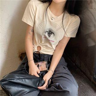 Short-sleeve Graphic Print Cropped T-shirt Black - One Size