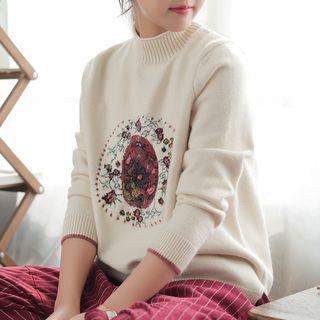 Flower Pattern Mock Neck Sweater