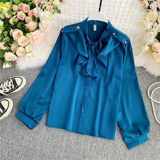 Ruffled Long-sleeve Satin Shirt