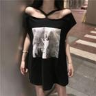 Hand Print Cutout Short-sleeve T-shirt