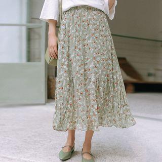 Floral Midi Skirt Green - One Size