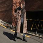 Contrast-trim Leopard Faux-fur Coat Brown - One Size
