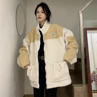 Letter Embroidered Two-tone Fleece Jacket
