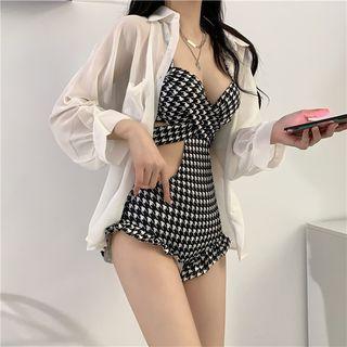 Houndstooth Cutout Ruffled Swimsuit