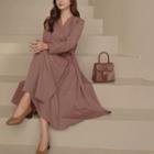 Flared Long Wrap Dress With Belt