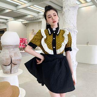 Short-sleeve Faux Pearl Embellished Blouse