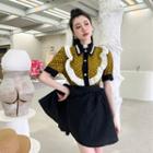 Short-sleeve Faux Pearl Embellished Blouse